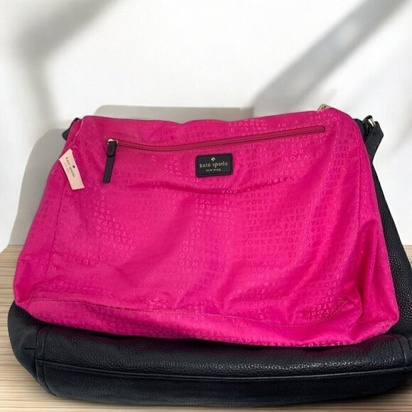 Kate Spade Black Leather hobo Shoulder Bag Pink Jacquard Lining WKRU3028 - Picture 12 of 16